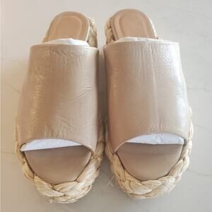 Paloma Barcelo Aryn Beige Slip-on Leather Platform Sandal